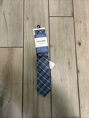 Calvin Klein Blue Plaid Silk Tie